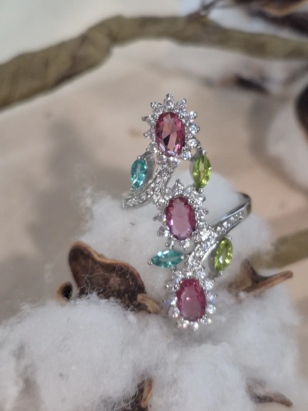 💚🩷NEW💚🩷 STUNNING!! PINK MORGANITE, AQUAMARINE, PERIDOT & CZ'S Ring